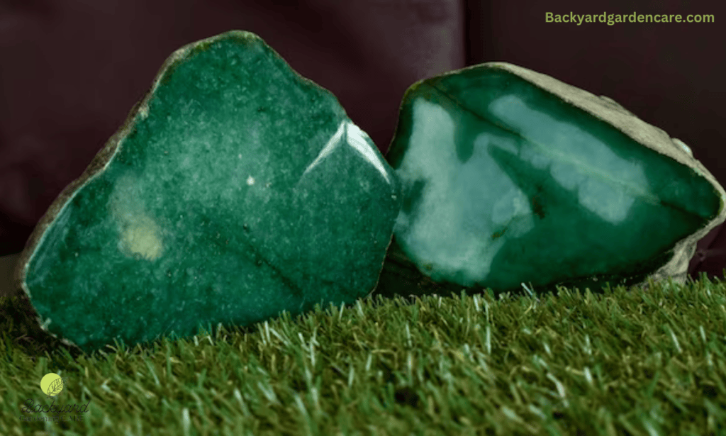 Green jade rocks on grass